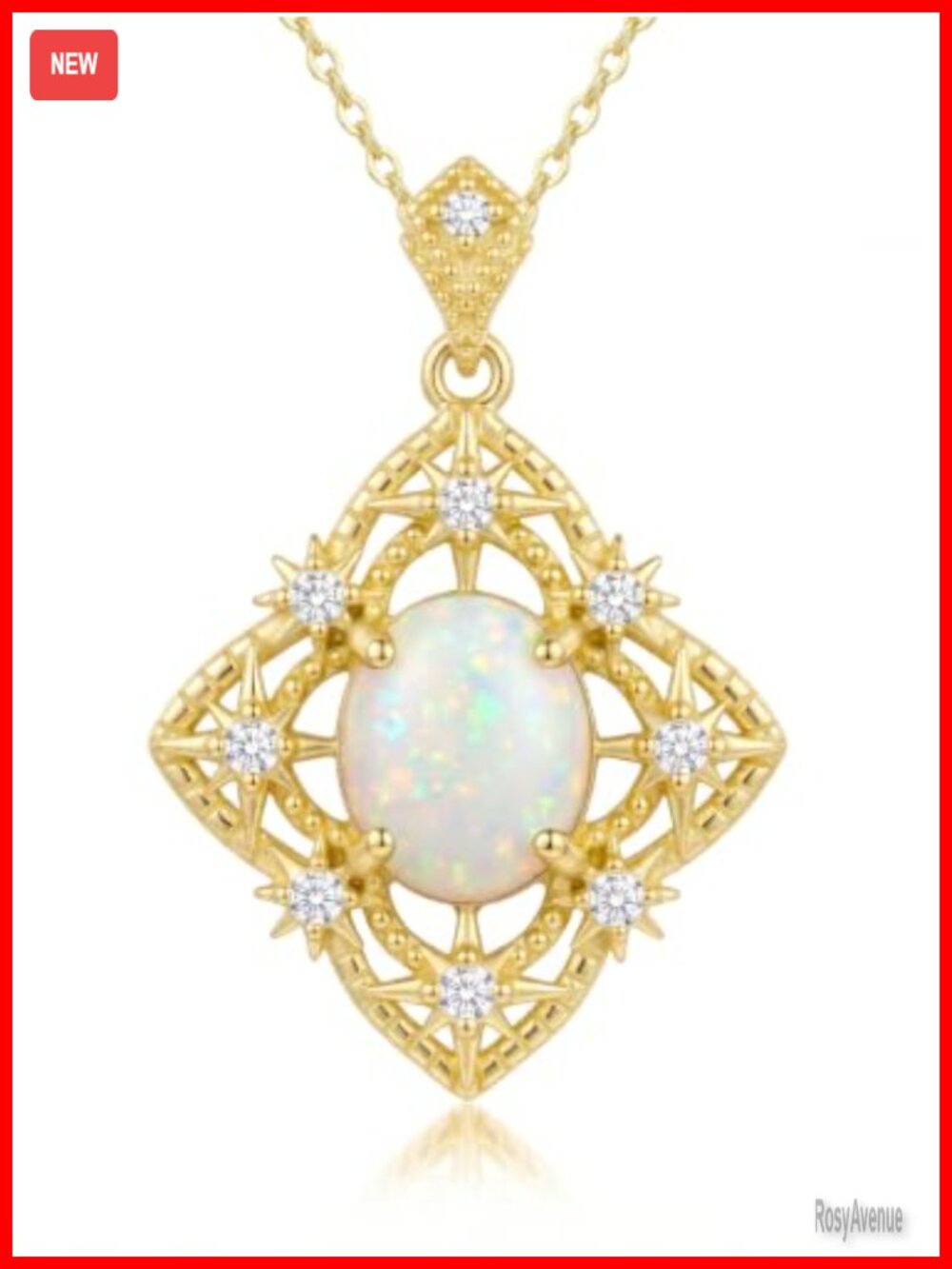 Gold Plated White Opal Star Filigree Pendant Necklace for Women